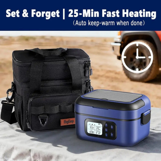 Portable Electric Heated Lunch Box for Adults, Battery-Powered, 2 x 6.3-Cup Capacity, Rechargeable, Ideal for Work, Travel, and