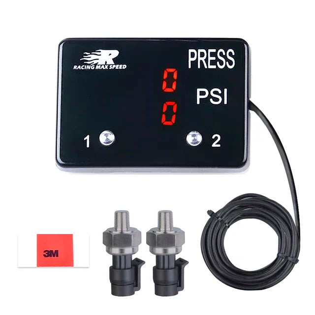 Square Dual display air pressure gauge PSI RED&Blue&White LED With 2pcs 1/8NPT pressure Sensors 0-232PSI