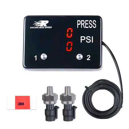 Square Dual display air pressure gauge PSI RED&Blue&White LED With 2pcs 1/8NPT pressure Sensors 0-232PSI