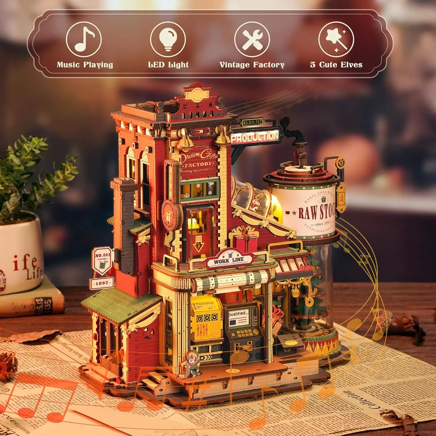 Robotime Wooden Music Box Christmas Dream Gift Factory 3D Wooden Puzzles Wooden Model Kits Build Best Gifts for Kids Adults