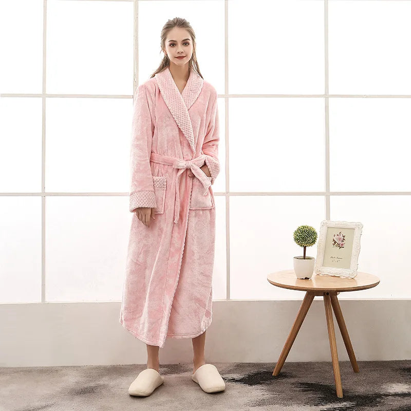 Men's Soft Plush Warm Winter Bath & Sleep Loungewear Stylish Cozy Couple's Matching Long Length Mink Fleece Patchwork Robe