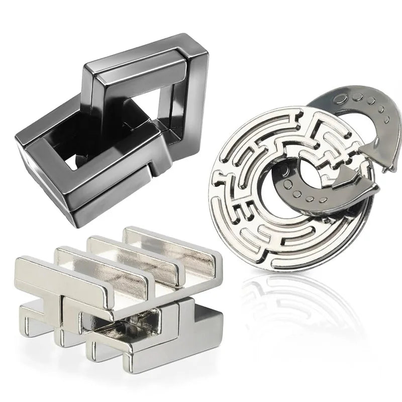 3PCS Classic IQ Metal Brain Teaser Puzzle Set High Difficult Brain Teaser Magic Toys Unlock Interlocking Games Juegos De Ingenio