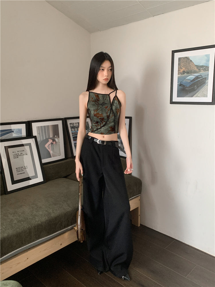 CHEERART Flocking Floral Vintage Crop Cami Top For Women Sleeveless Flower Green Tops Designer Clothes Luxury