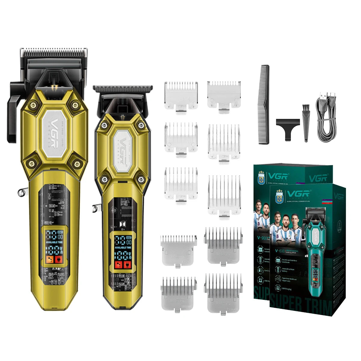 VGR V-600/V-900 Electric Hair Clipper Transparent Body Hair Trimmer LED Intelligent Digital Carving Electric Thruster Care Set