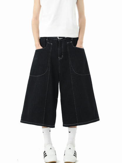 American Original Jeans Short Pants Men's Summer High Street Design Denim Seven-Quarter Length Straight Leg Casual Shorts
