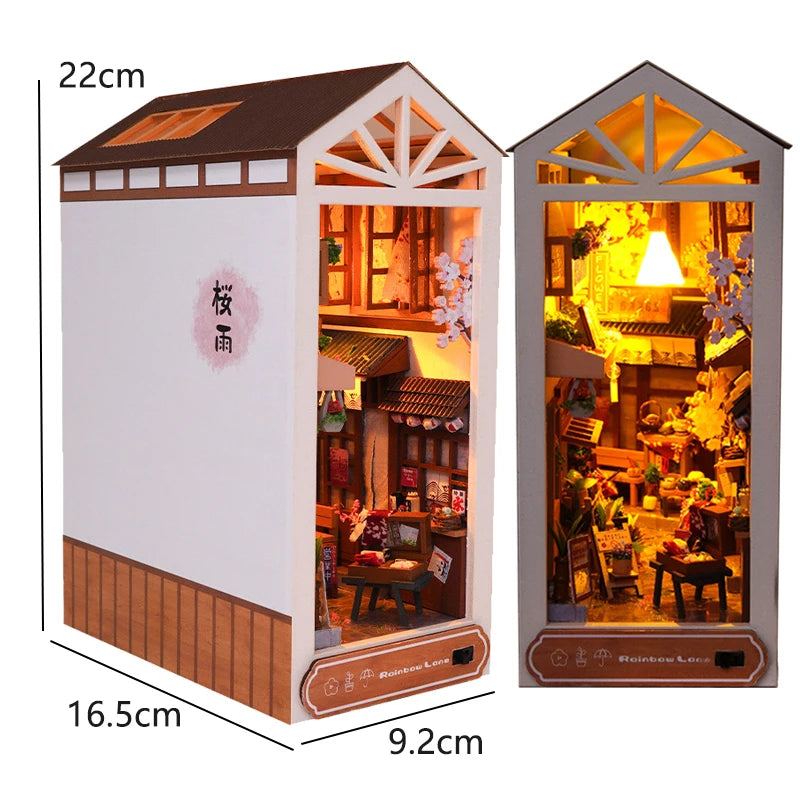 DIY 3D Puzzles Wooden Book Nook Kits Bookend Wooden Doll House Bookshelf Insert Decor Assembly Building Model Toys For Xams Gift