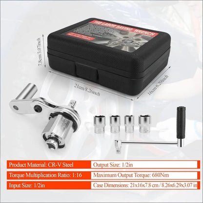 Torques Multiplier Wrench Kit, 1/2in Drive 1:16 Heavy Duty Lug Nut Remover. with 17 19 21 22mm Sockets, for Changing Tires