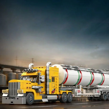 New heavy-duty truck building block sets in various styles, including containers, tank trucks, cranes, and RV vehicle constructi