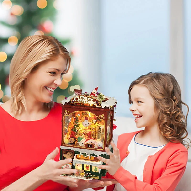 Christmas Gift DIY DIY Book Nook Wooden Christmas Doll House 3D Puzzle Assembly Building Model Bookshelf Insert Decoration Toys