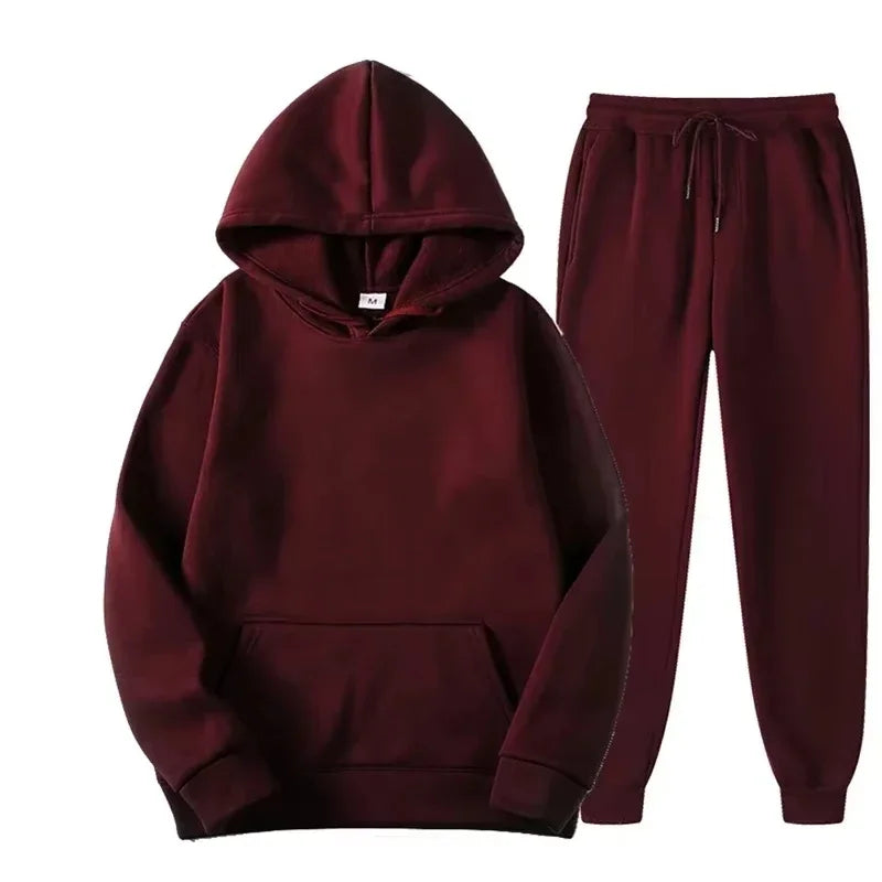 2026 Winter Eco-Friendly Soft Tracksuit Men's Set Long Sleeve Pullover Jogging Pants 2pcs Fitness Running Suits Sportswear Male