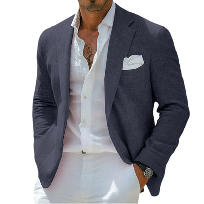 Men's Linen Blend Blazer Notched Lapel Single-Breasted Casual Business Sport Coat Slim Fit Breathable Lightweight Jacket