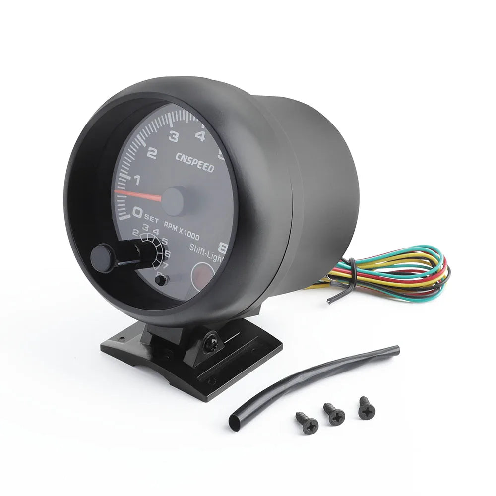 12V Tachometer Gauge 3.75'' Car Universal Black Tachometer Gauge 7color Inter Shift Light 0-8000 RPM Fit 4 6 8 Cylinder