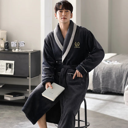 High Quality Men Bath Robe Warm Flannel Coral Fleece Bathrobe Male Dressing Gown Pijamas Hombre