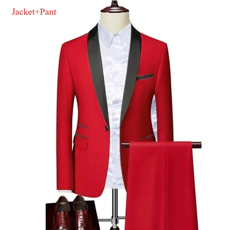 Men's Lapel Black Suit Set Coat Vest Trousers / Business Groomsmen Groom Wedding Dress Fprmal Blazer Pants