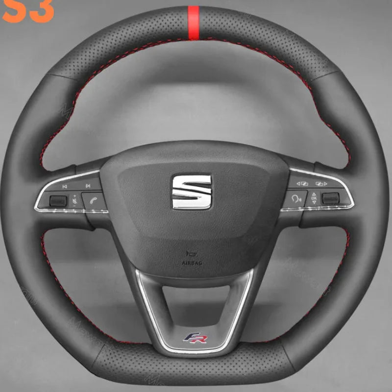 DIY copper stripe suede Car Steering Wheel Cover for Seat Leon FR CUPRA Ibiza Alhambra Line Arona Ateca Toledo 2014-2020