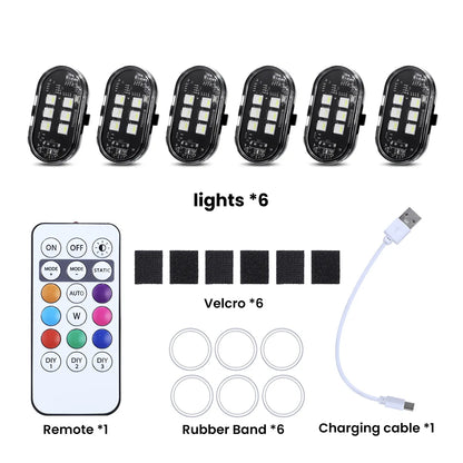 2/4/6pcs Wireless LED Strobe Lights Car Decor Atmosphere Light 8 Colors Rechargeable Led Lights Anti-Collision LED Warning Light