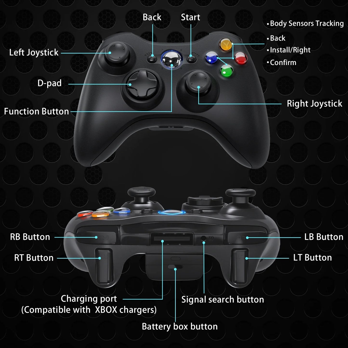Wireless Gamepad Controller 2.4GHz ,Dual-Vibration Turbo Function ,For Xbox 360/360 Slim/Pc Game Controller Joystick