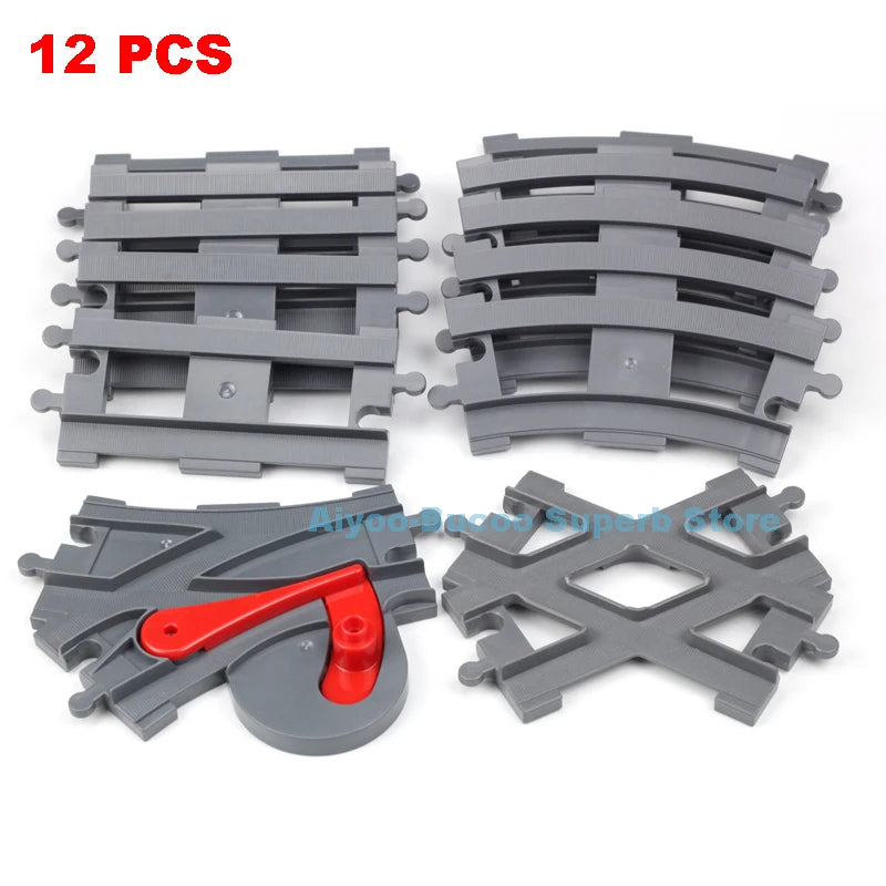 Big Size Building Blocks Train Railway Transport Set Track Parts Electric Locomotive DIY Assemble Interaction Toys For Children