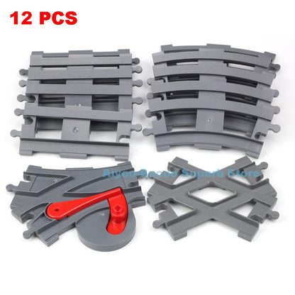 Big Size Building Blocks Train Railway Transport Set Track Parts Electric Locomotive DIY Assemble Interaction Toys For Children