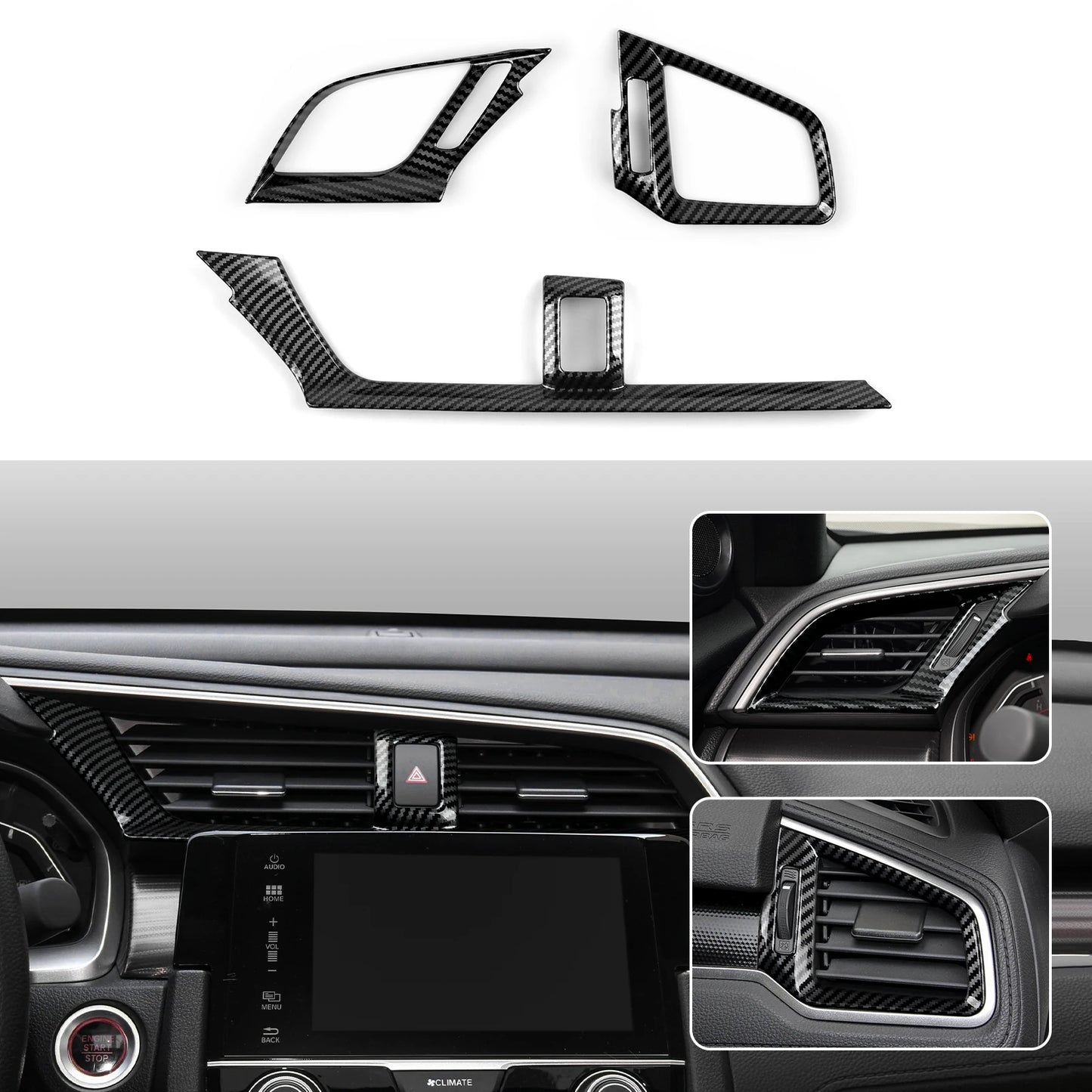 For Honda Civic 10th Gen (2016 -2021) Interior Accessories, Car Center Console Gear Shift Panel , Carbon Fiber ABS Trim Sticker