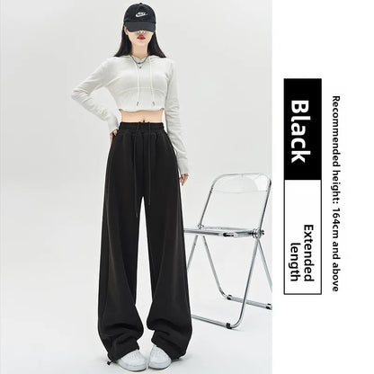 Gray Lamb Velvet Sport Pants Women's High Waist Drapey Fleece Wide Leg Casual Small Size Thickened Cotton Pants