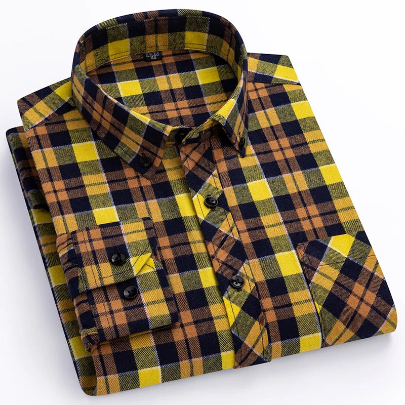 Plus Size 8XL 100% Cotton Sanding Long-Sleeve Shirts for Men Slim Fit Casual Plain Shirt Soft Palid Tops Designer Elegant Clothe