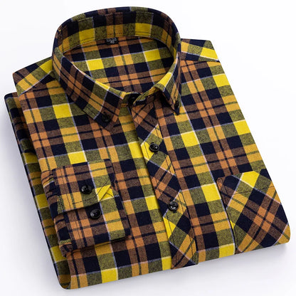 Plus Size 8XL 100% Cotton Sanding Long-Sleeve Shirts for Men Slim Fit Casual Plain Shirt Soft Palid Tops Designer Elegant Clothe