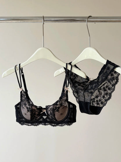 French Style Women's Minimizer Bra Sexy Lingerie Set Large Breast Support Half Cup Soft Underwire Anti Sagging Comfort Thin Bras