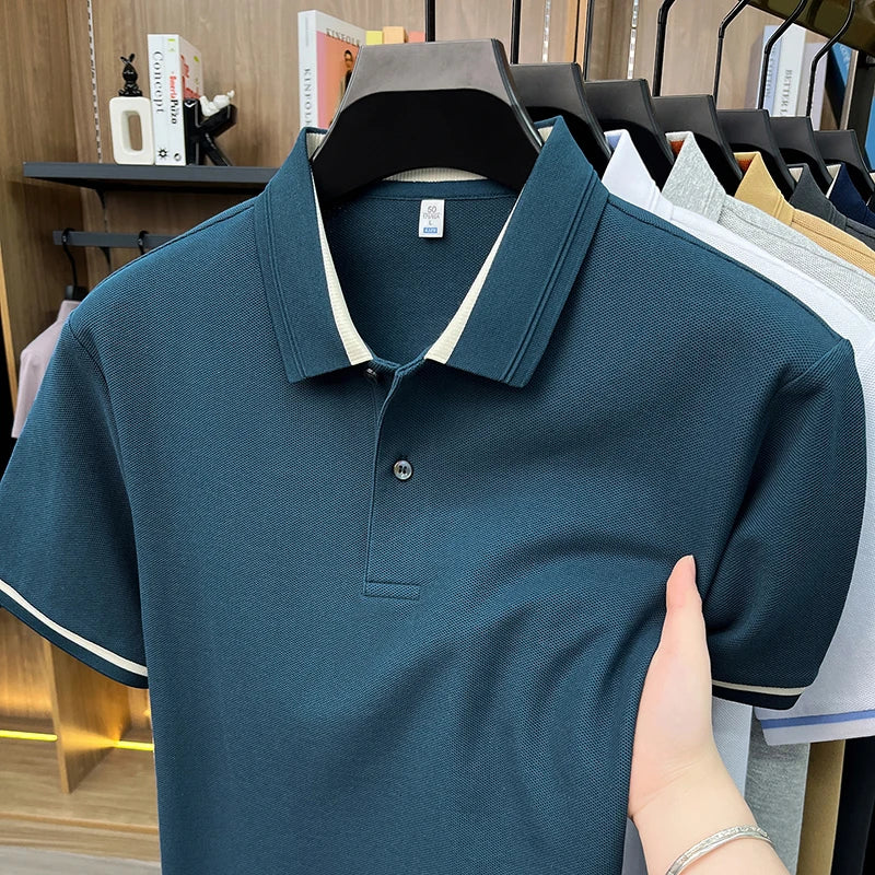 100% pure cotton men's polo shirts summer high-end comfort breathable short sleeve golf business stylish everyday essential top