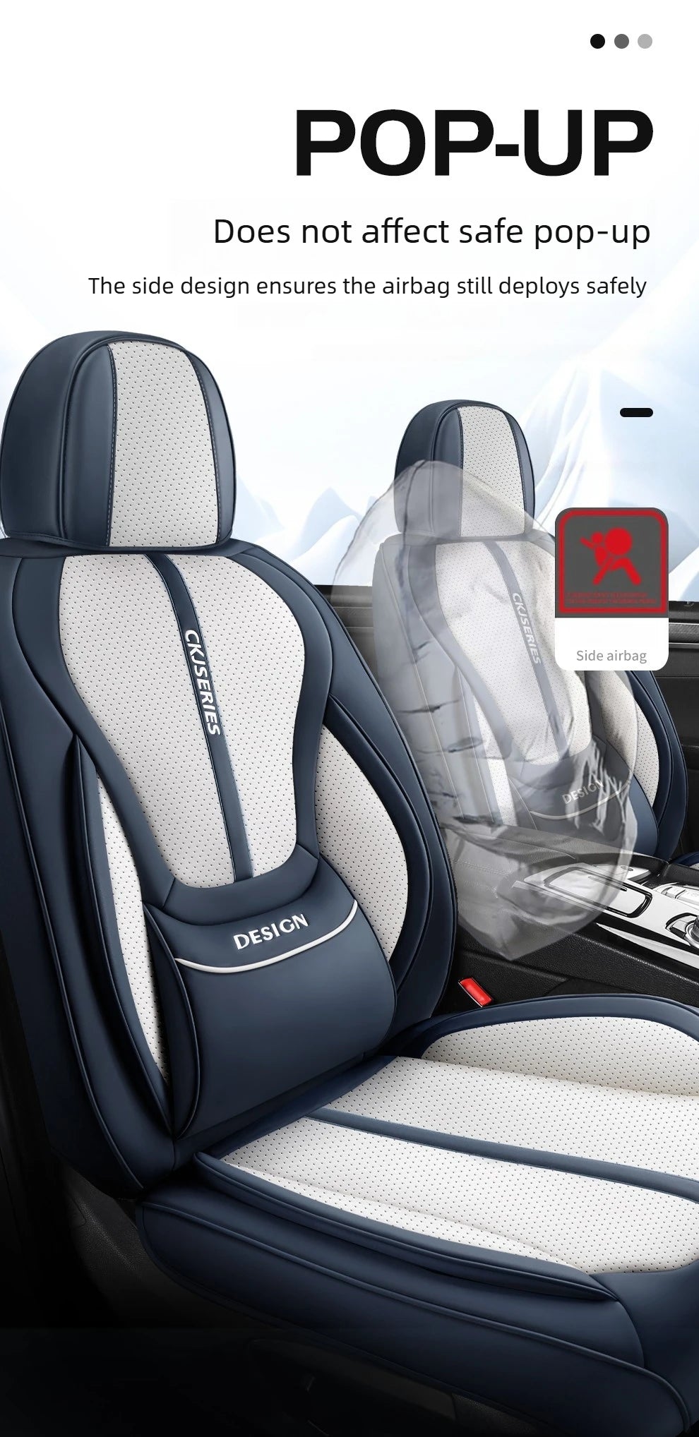 Premium PU Leather Auto Seat Covers Set with Built-in Lumbar Support +2 Headrest Covers +1 Steering Wheel Cover Comfortable