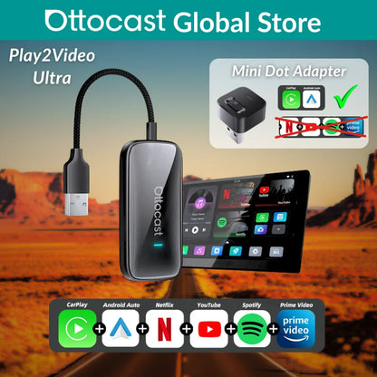 Ottocast Play2Video Ultra Mini Dot WiFi6 AI Box Carplay Adapter Android Auto Media Player YouTube Netflix Install Apps for Audi