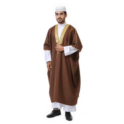 Muslim for Men Kaftan Robe Ramadan Arab Prayer Dress Open Front Embroidered Cardigan Islam Dubai Kimono