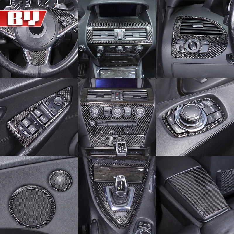 For BMW 6 Series E63 E64 2004-2010 Soft Carbon Fiber Gear Shift Air Outlet Window Lift Panel Dec Car Interior Accessory Sticker