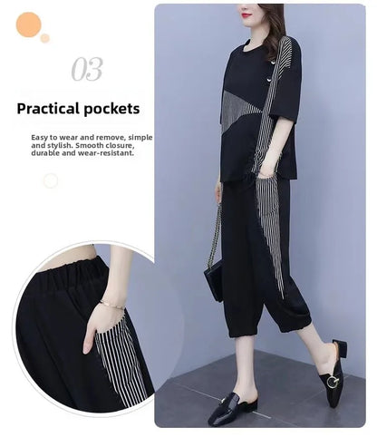 Summer New Style Women's Sporty Casual Short Sleeve TT Shirt Set Large Size Two-Piece Fashionable Korean Trendy Outfit