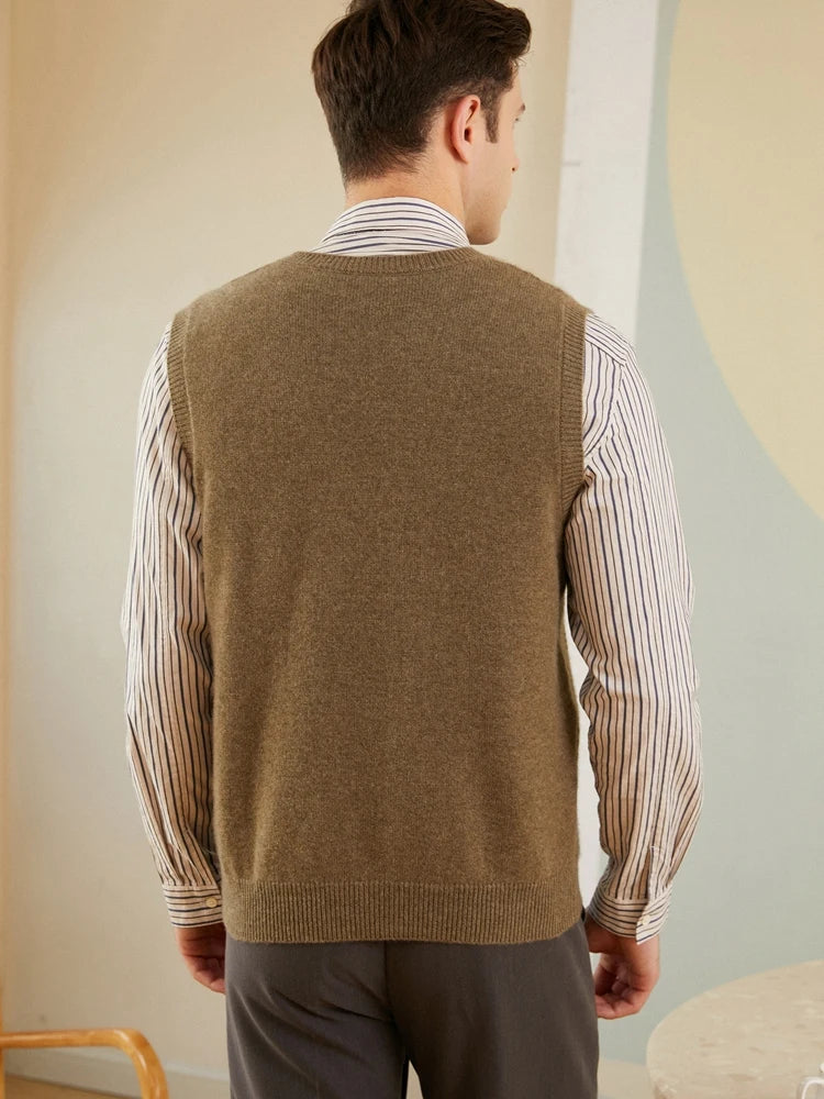 100% pure cashmere sweater men's vest vest V-neck autumn and winter knit loose twisted flower sleeveless thick sweater vest