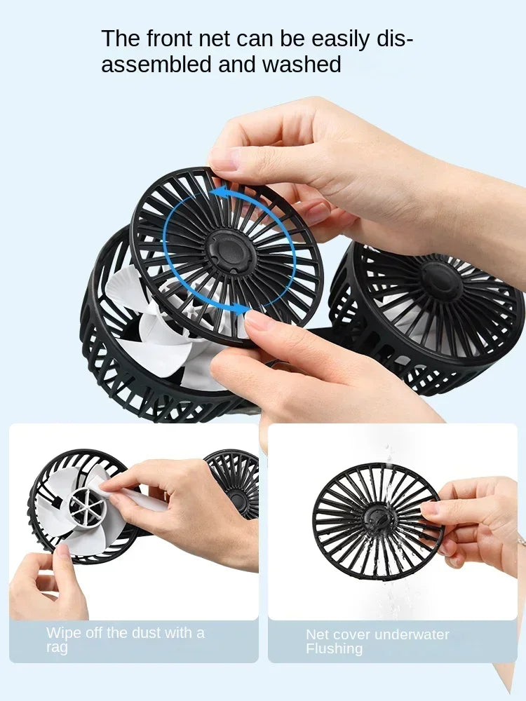 3-speed Car Seat Back Cooling Fan USB Charge Dual Head Fan 360 Degree Rotation Neck Cooler for Summer Car Accessories