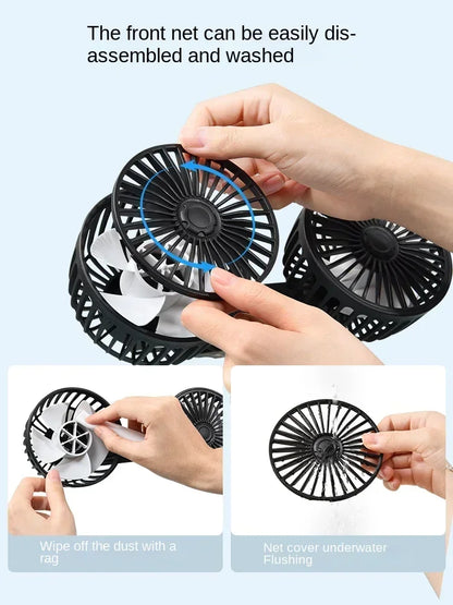 3-speed Car Seat Back Cooling Fan USB Charge Dual Head Fan 360 Degree Rotation Neck Cooler for Summer Car Accessories