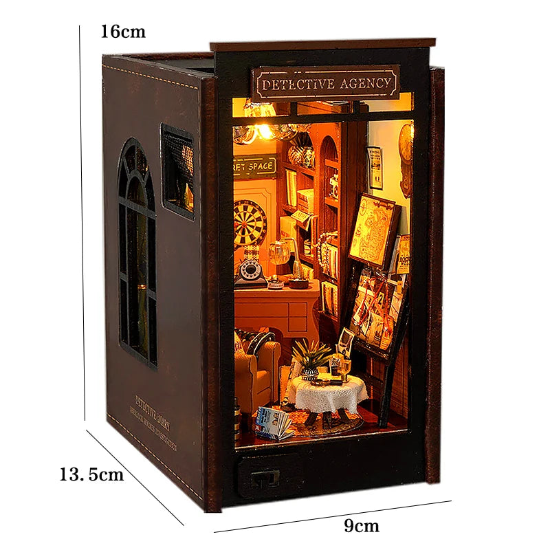 Book Nook Kit Doll House DIY Wooden Puzzle Bookshelf Insert Decor Dollhouse Model Bookend Building Home Decoration Xmas Gifts