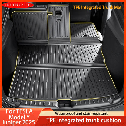For Tesla Model Y Juniper 2025 2026 TPE Car Front Rear Trunk Mat Waterproof Wear-resistant All Weather Trunk Mats Backrest Mats