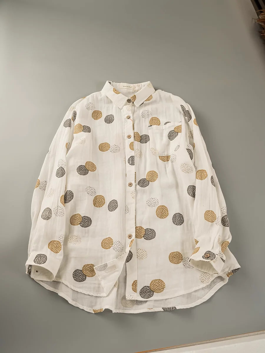 Japan style unique design polka dot print shirts and blouses for women autumn cotton yarn loose thicken long sleeve tops