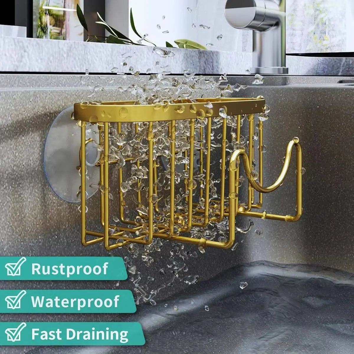 1PC No-Drill Wall-Mounted Stainless Steel Sponge Holder with Strong Suction Cup for Kitchen Sink Organizer