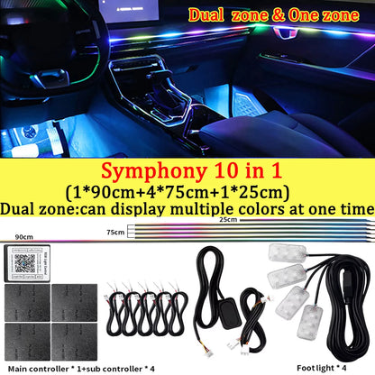 10/14/18/22 in 1 Dual Zone Hidden Acrylic RGB 64/213 Color Symphony Streamer Auto Interior Car Ambient Light Kit APP Control 12V