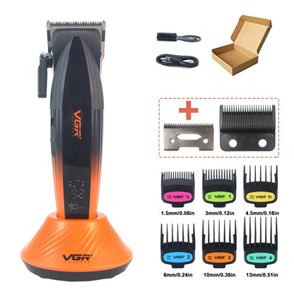 VGR V-889C Professional Hair Clipper Fade DLC Blade 9000RPM 2 Speeds Cordless with Base Charger Full Metal LCD Haircut Machine