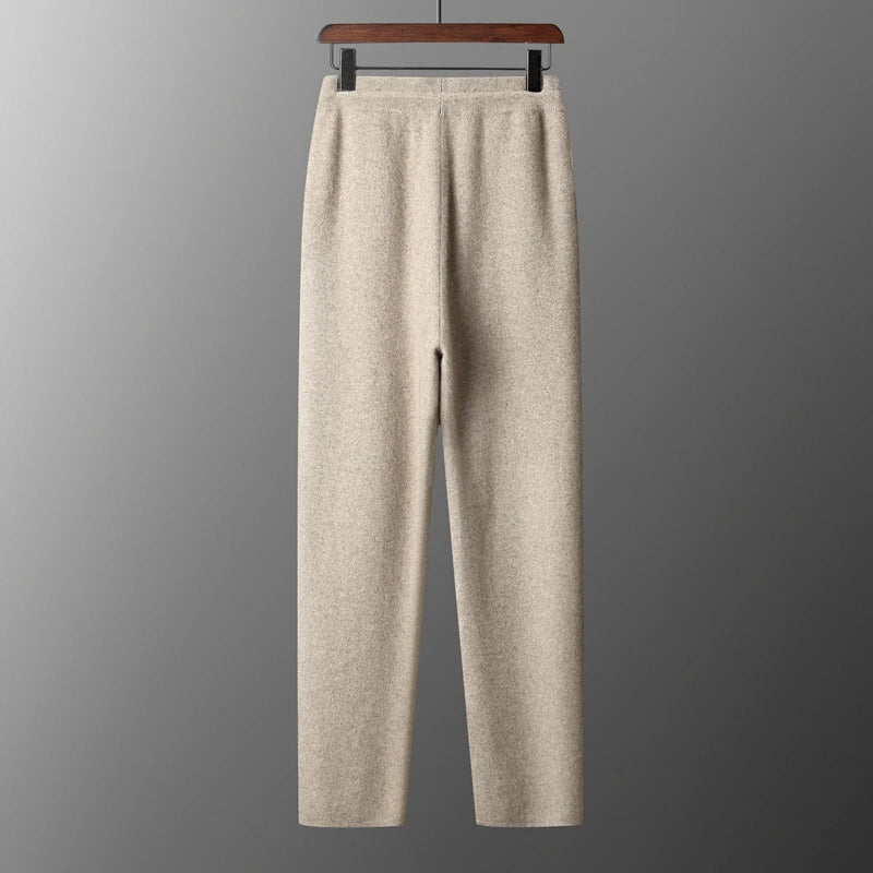 MVLYFLRT 2026 Men's Autumn Winter Elastic Waisted Knitted Pants 100% Cashmere Small Leg Casual Straight Leg Thickened Warm 2472