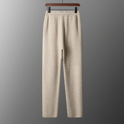 MVLYFLRT 2026 Men's Autumn Winter Elastic Waisted Knitted Pants 100% Cashmere Small Leg Casual Straight Leg Thickened Warm 2472