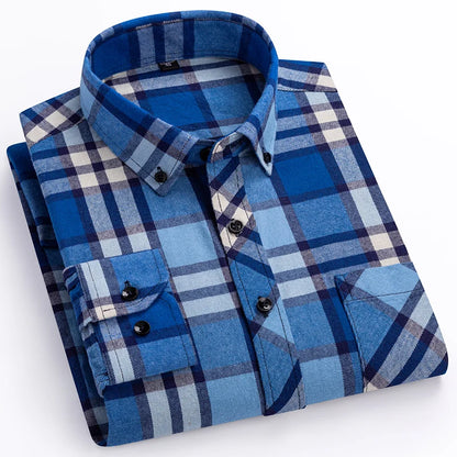 Plus Size 8XL 100% Cotton Sanding Long-Sleeve Shirts for Men Slim Fit Casual Plain Shirt Soft Palid Tops Designer Elegant Clothe