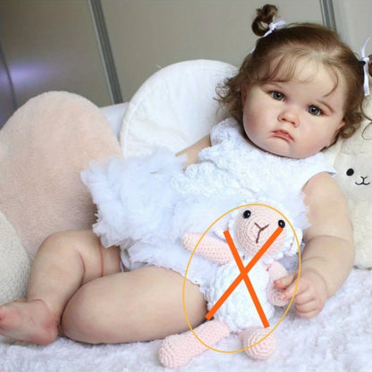 BZDOLL Realistic 60cm 24inch Soft Vinyl Reborn Baby Fat Big Doll with 3D-Paint Skin and Vascular Vein Toddler Toy for Kids Art Gift (not including Sheep) Including Feeding Bottle and Pacifier