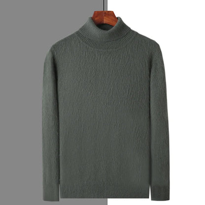 Autumn and Winter Men Loose Turtleneck 100% Mink Cashmere Sweater Men's Casual Thermal Pullover Solid Color Knit Plus-Size Top