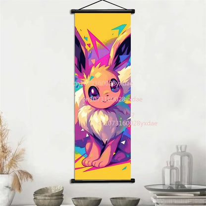 Anime Pokemon Scroll Painting Bulbasaur Charmander Squirtle Poster and Print Watercolor Wall Art Picture Home Decor Kids Gifts