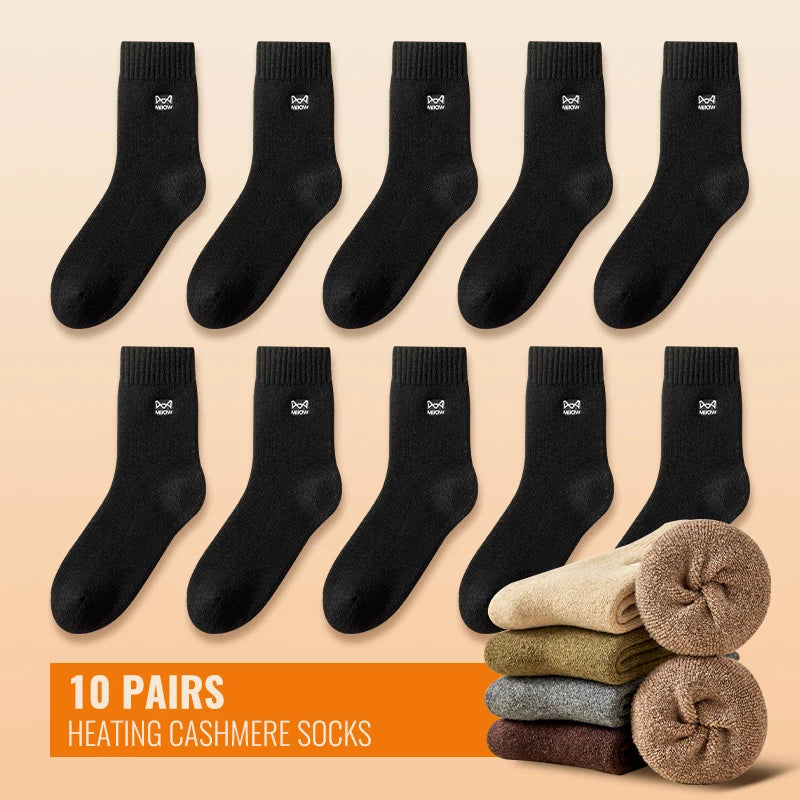 MiiOW Merino Wool Socks Cold Resistant Men Winter Thicken Heated Sock Cashmere Long Sock Snow Boots Retro Brown Warm Towel Socks